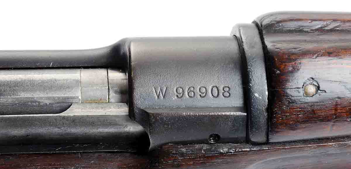This Pattern 1914 .303 was made by Winchester as denoted by the “W” prefix in the serial number.